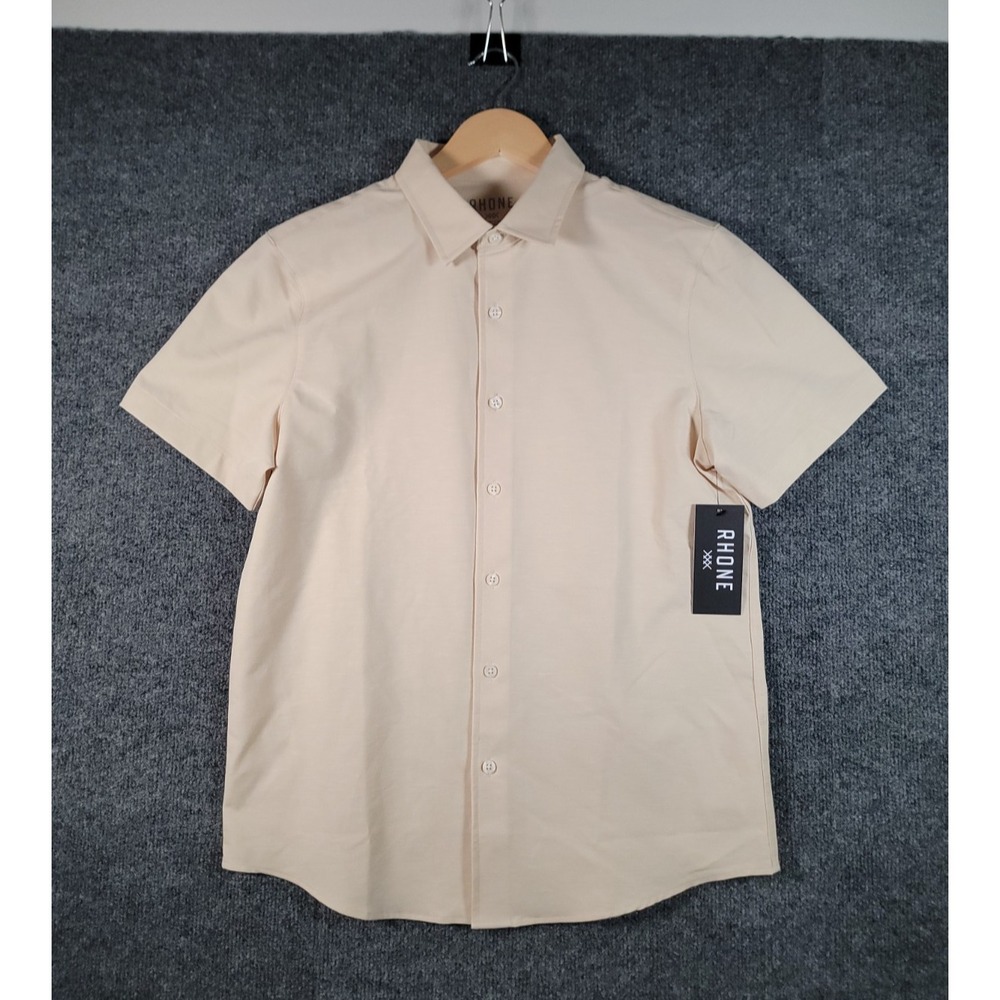 NEW Rhone Brezza Shirt Mens Small Linen Blend Beige Short Sleeve Button Up $128